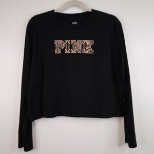 Victoria Secret PINK Cropped Long Sleeve Black Tee Size L